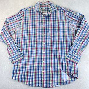 Peter Millar Shirt L Mens Button Down Plaid Long Sleeve Multicolor Pocket Cotton
